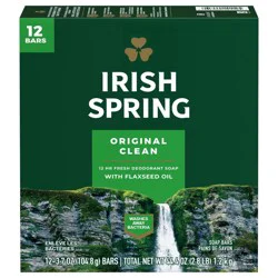 Irish Spring Original Clean Deodorant Bar Soap for Men, 3.7 oz, 12 Pack