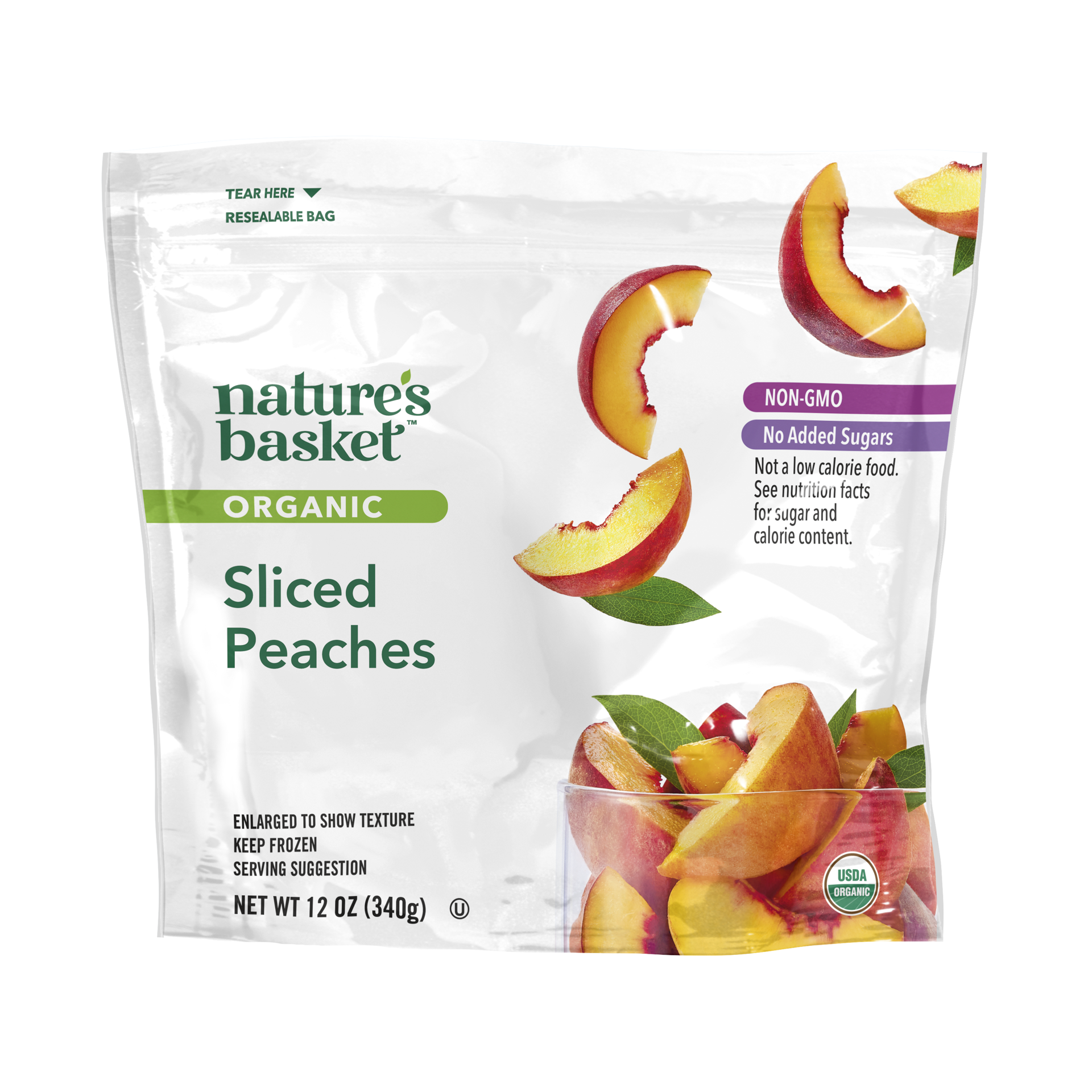 slide 1 of 1, Nature's Basket Organic Sliced Peaches, 12 oz