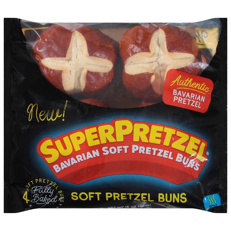slide 1 of 1, Superpretzel Pretzel Buns, Soft, Bavarian, 4 ct