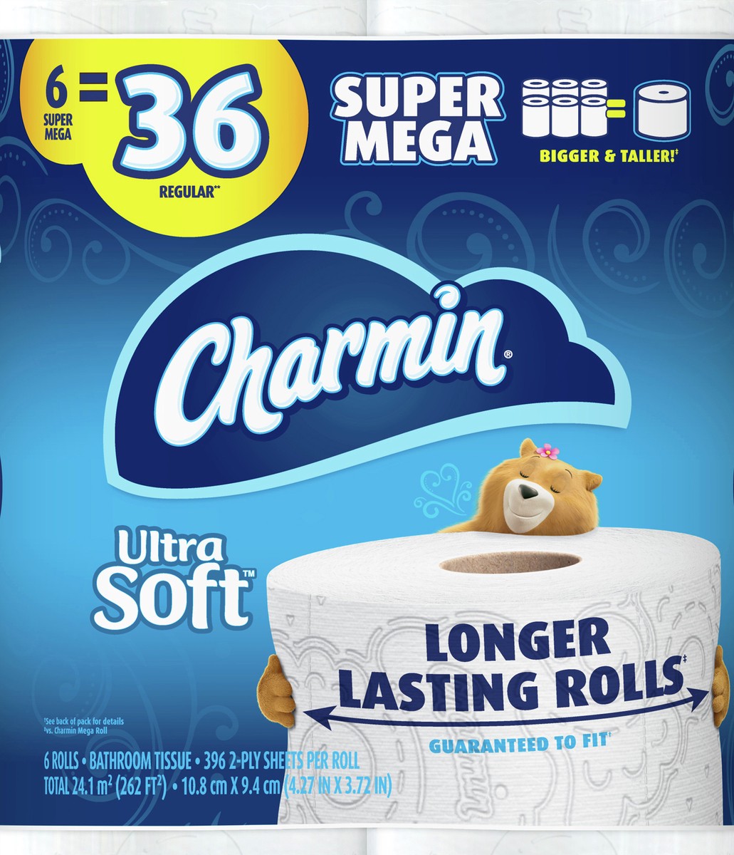 slide 5 of 5, Charmin Ultra Soft Bath Tissue Super Mega 6Ct, 6 ct