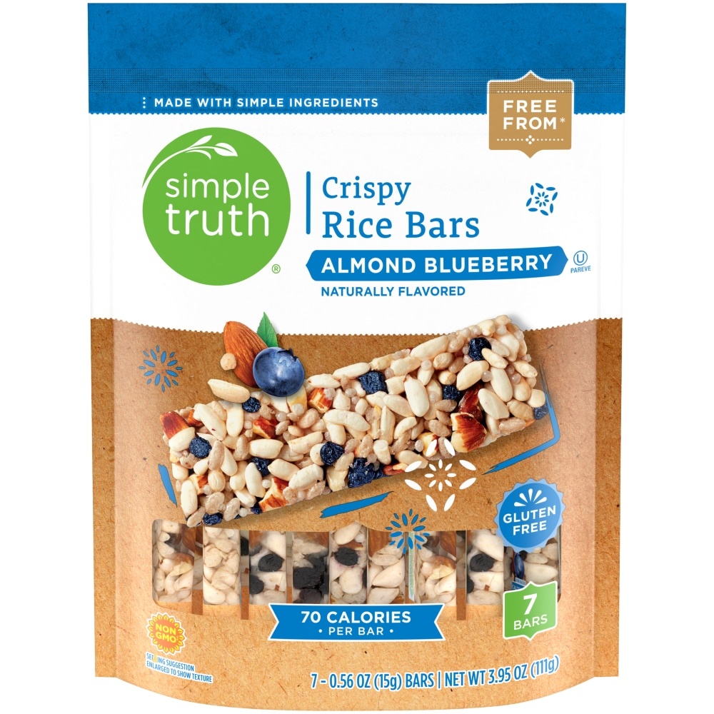 slide 1 of 1, Simple Truth Almond Blueberry Crispy Rice Bars Pouch, 3.95 oz