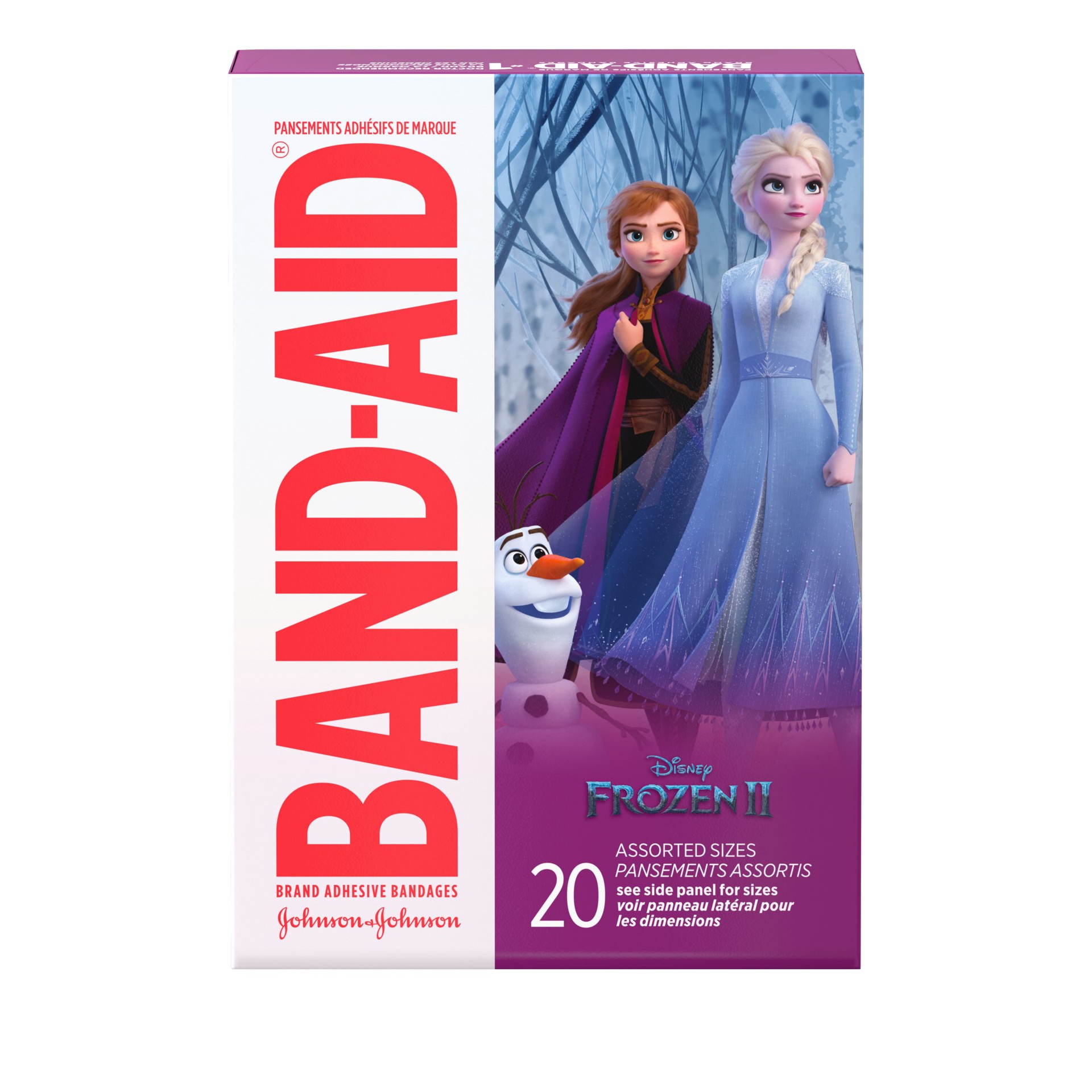 slide 1 of 1, Band-Aid Brand Sterile Adhesive Individually Wrapped Bandages for Kids Featuring Disney Frozen Characters, for First Aid & Wound Care of Minor Cuts & Scrapes, Assorted Sizes, 20 ct