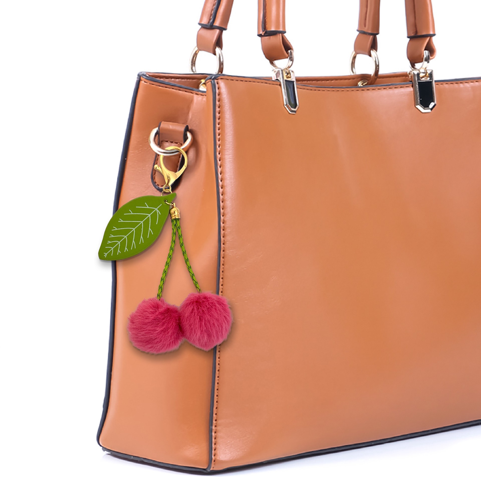 slide 2 of 3, Blue Moon Studio Fuzzy Cherry Bag Charm, 1.37 in x 0.85 in x 0.2 in