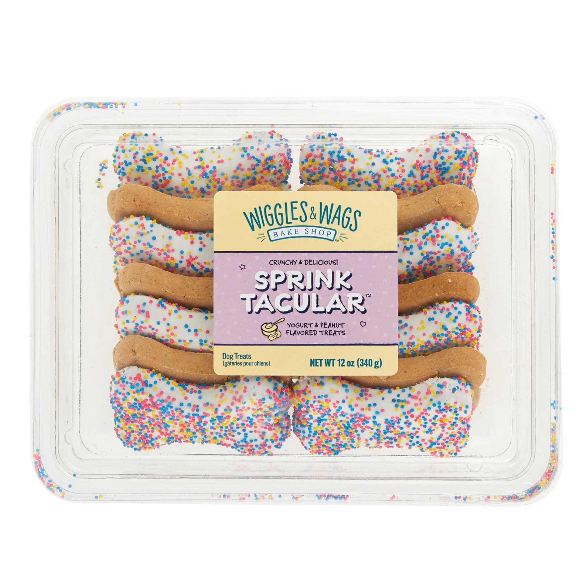 slide 1 of 1, Wiggles & Wags Bake Shop Sprink Tacular Dog Cookie Treat - Yogurt & Peanut, 14 Count, 12 oz