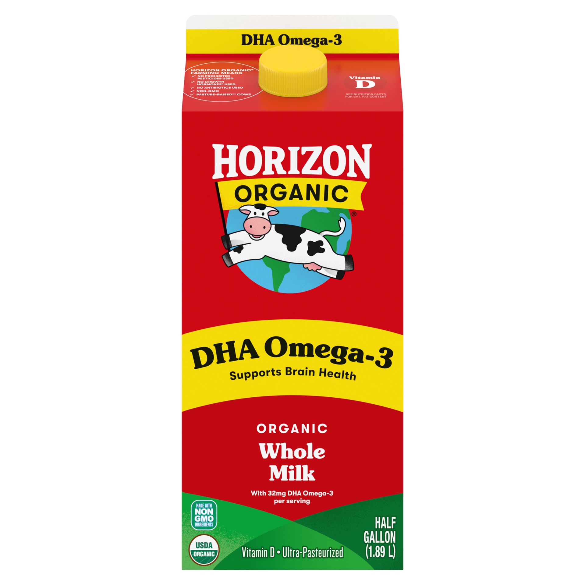 slide 1 of 5, Horizon Organic DHA Omega-3 Milk, DHA Whole Milk, 64 FL OZ Half Gallon Carton, 64 fl oz