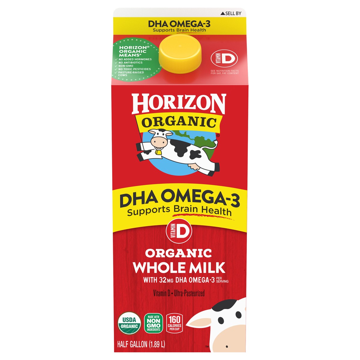 slide 1 of 5, Horizon Organic DHA Omega-3 Milk, DHA Whole Milk, 64 FL OZ Half Gallon Carton, 64 fl oz