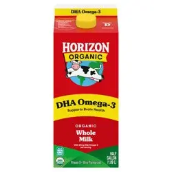 Horizon Organic DHA Omega-3 Milk, DHA Whole Milk, 64 FL OZ Half Gallon Carton
