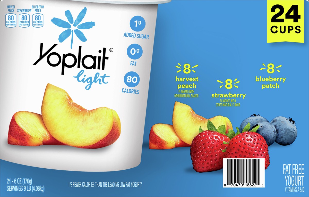 slide 7 of 9, Yoplait Light Fat Free Yogurt Pack, 24 Ct, 6 OZ Yogurt Cups, 24 ct
