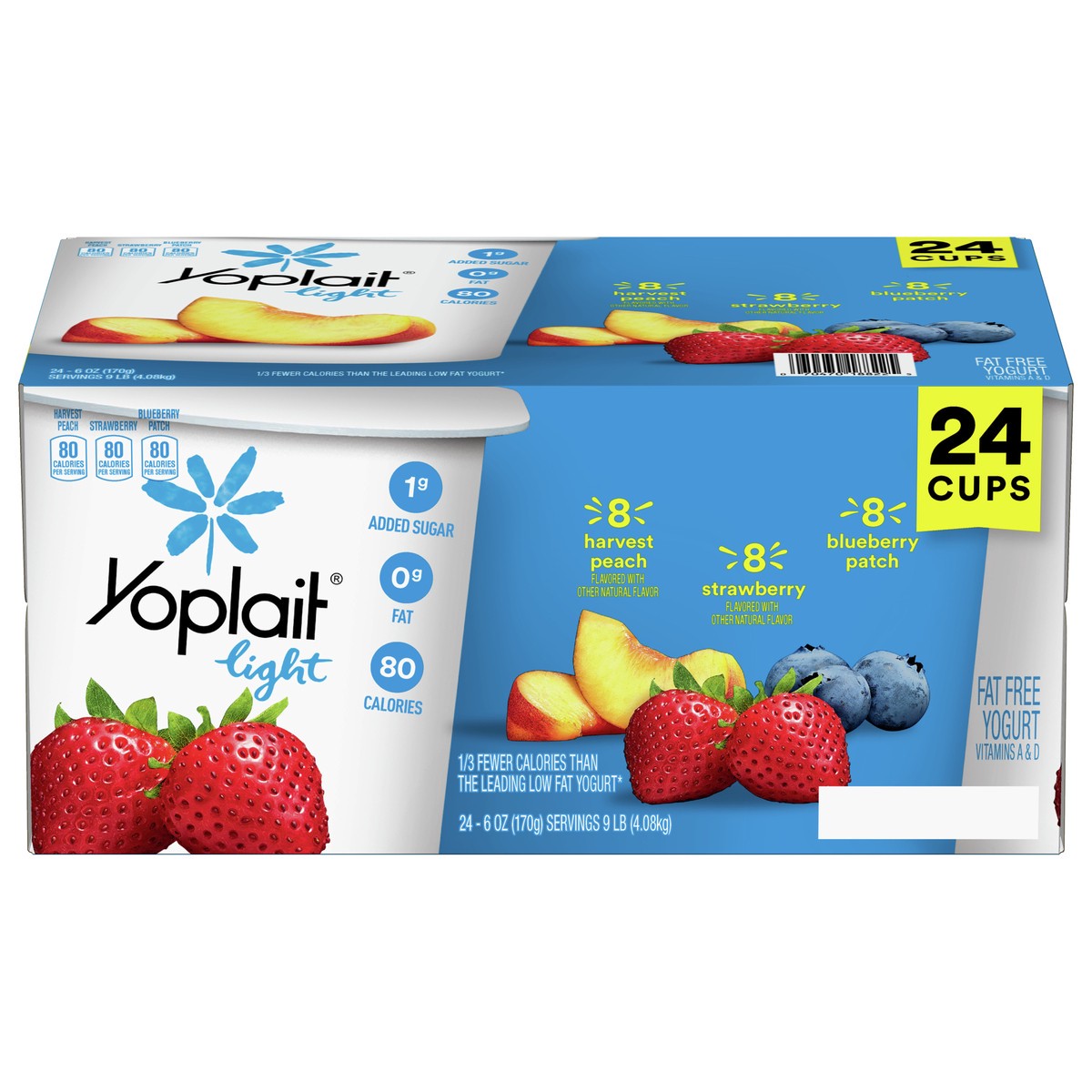 slide 1 of 9, Yoplait Light Fat Free Yogurt Pack, 24 Ct, 6 OZ Yogurt Cups, 24 ct