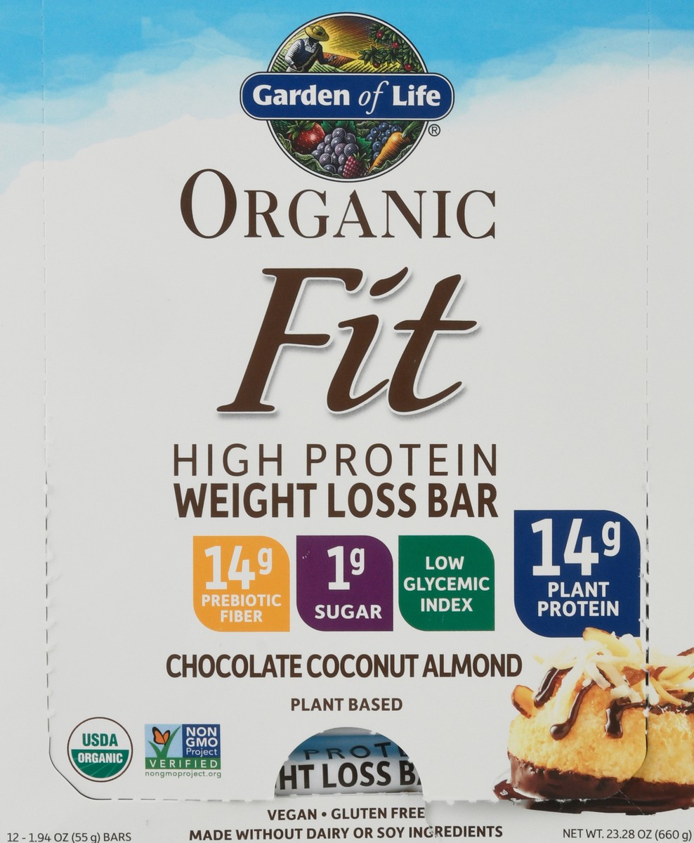 slide 1 of 12, Garden of Life Organic Fit High Protein 12 Pack Chocolate Coconut Almond Weight Loss Bar 12 ea, 12 ct