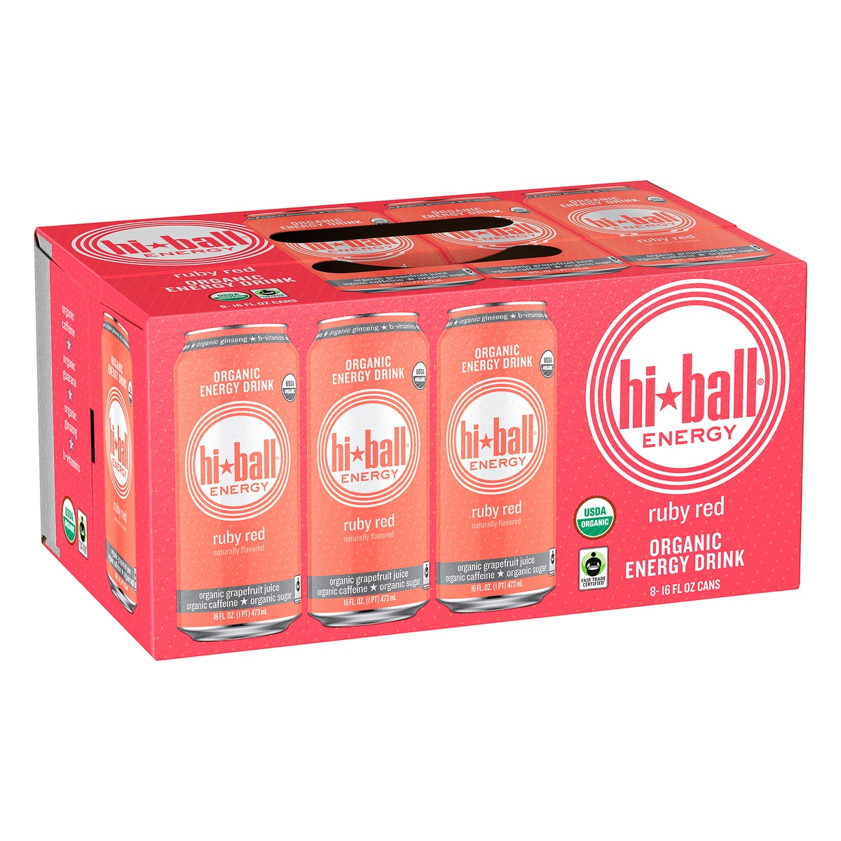 slide 3 of 10, Hiball Energy Certified Organic Energy Drink,  Ruby Red Grapefruit, 16 fl. oz. Cans (8 Pack), 8 ct