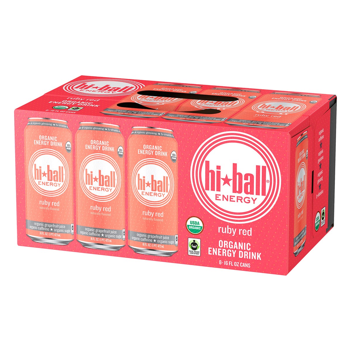 slide 4 of 10, Hiball Energy Certified Organic Energy Drink,  Ruby Red Grapefruit, 16 fl. oz. Cans (8 Pack), 8 ct