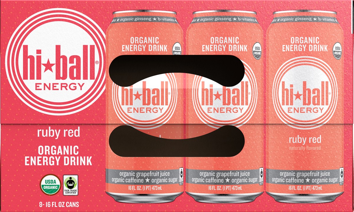 slide 2 of 10, Hiball Energy Certified Organic Energy Drink,  Ruby Red Grapefruit, 16 fl. oz. Cans (8 Pack), 8 ct