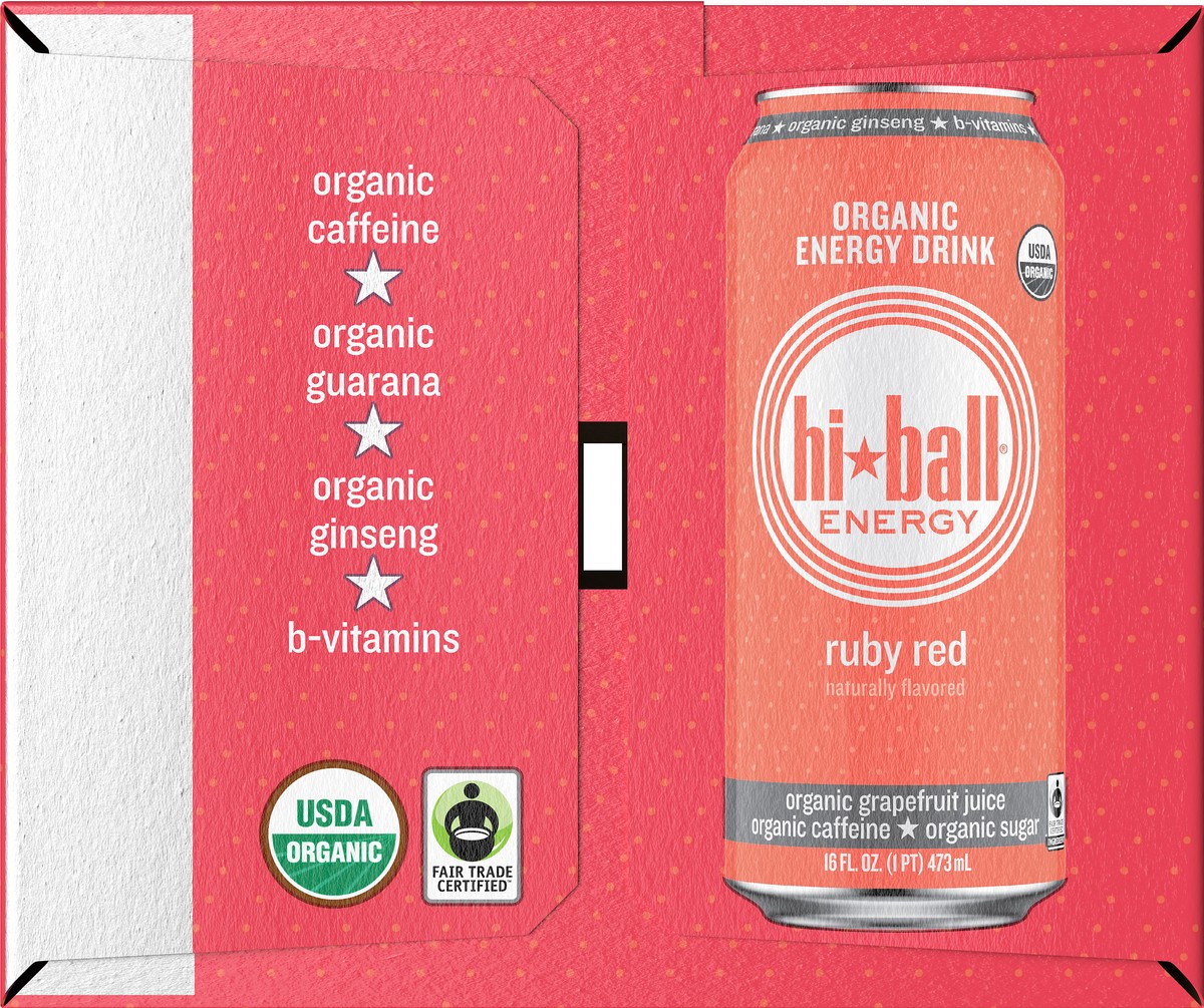 slide 7 of 10, Hiball Energy Certified Organic Energy Drink,  Ruby Red Grapefruit, 16 fl. oz. Cans (8 Pack), 8 ct