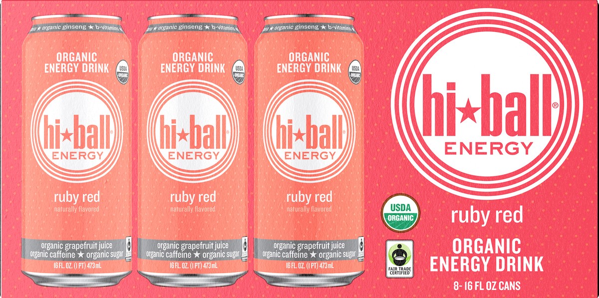 slide 10 of 10, Hiball Energy Certified Organic Energy Drink,  Ruby Red Grapefruit, 16 fl. oz. Cans (8 Pack), 8 ct