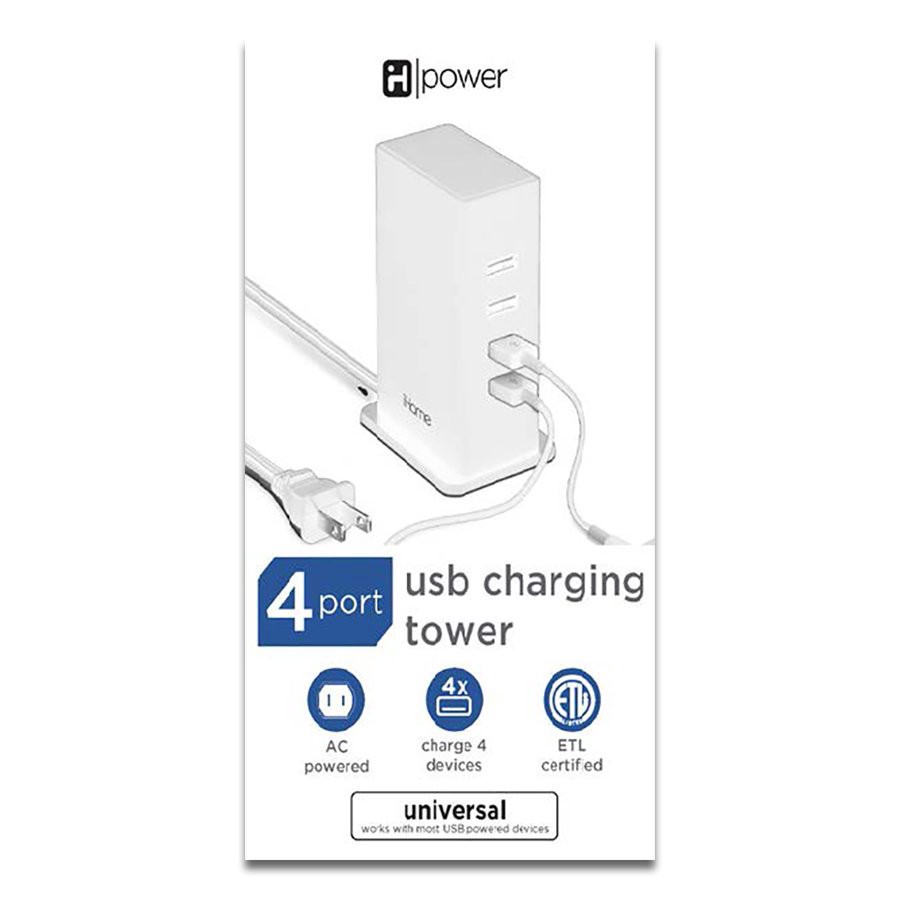 slide 1 of 1, iHome 4-Port USB Charging Tower - White, 1 ct