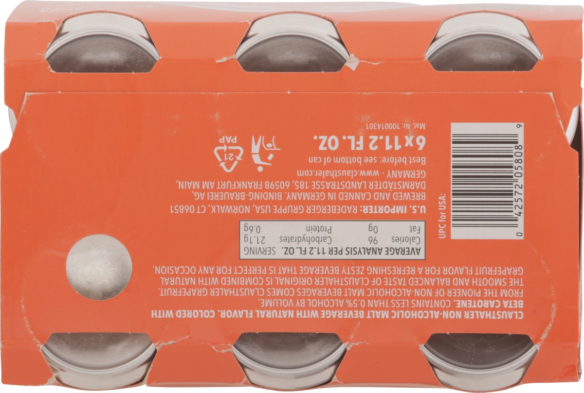 slide 11 of 11, Clausthaler Non-Alcoholic Grapefruit Beer 6 - 11.2 fl oz Cans, 6 ct; 11.2 oz