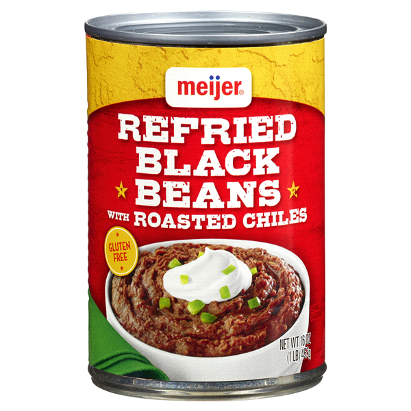 slide 1 of 1, Meijer Refried Black Beans with Roasted Chilies, 16 oz