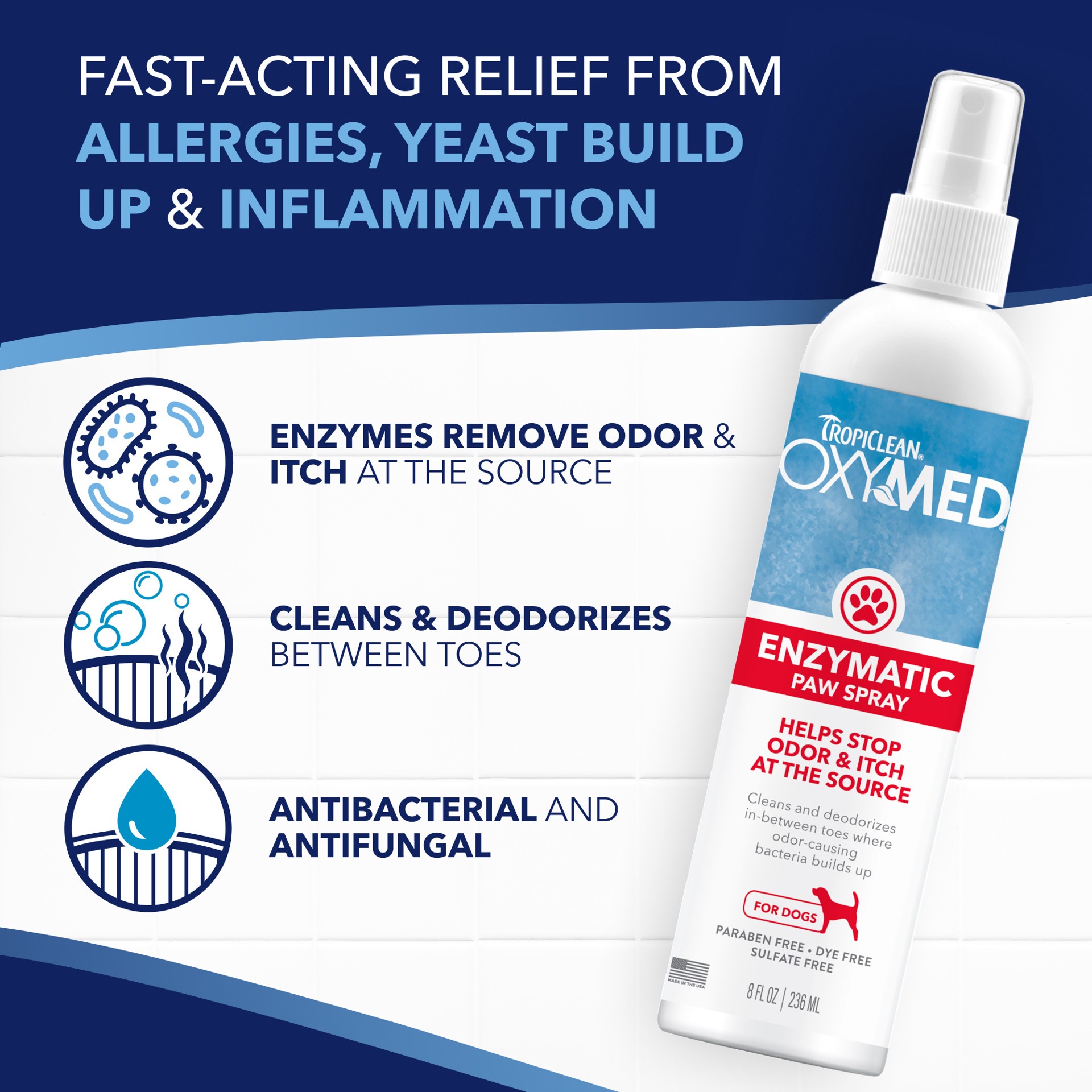 slide 7 of 8, TropiClean OxyMed Enzymatic Paw Odor and Itch Spray, 8oz, 8 oz