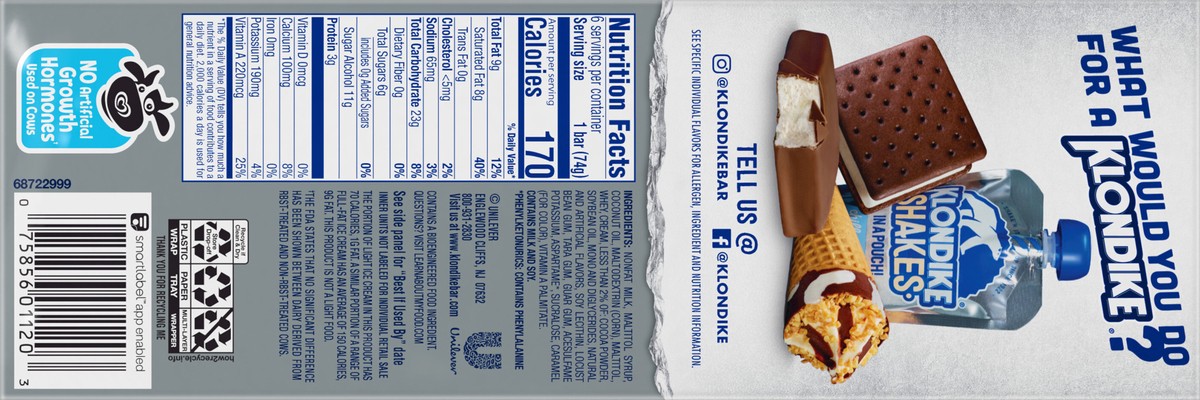 slide 6 of 9, Klondike Frozen Dairy Dessert Bars Original No Sugar Added, 4 fl oz, 6 Count , 6 ct