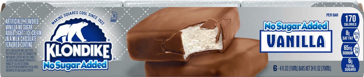 slide 7 of 9, Klondike Frozen Dairy Dessert Bars Original No Sugar Added, 4 fl oz, 6 Count , 6 ct