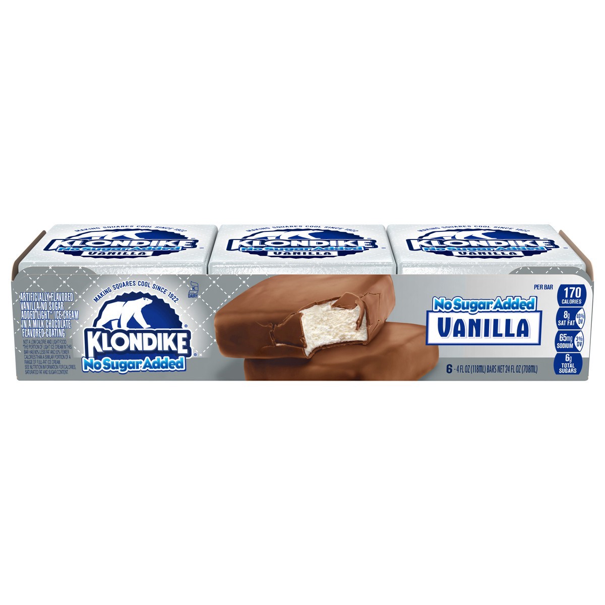 slide 1 of 9, Klondike Frozen Dairy Dessert Bars Original No Sugar Added, 4 fl oz, 6 Count , 6 ct