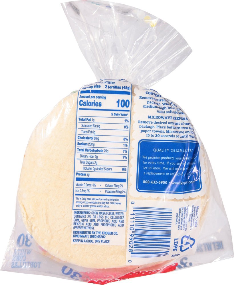 slide 6 of 6, Kroger White Corn Tortillas, 30 ct; 24 oz