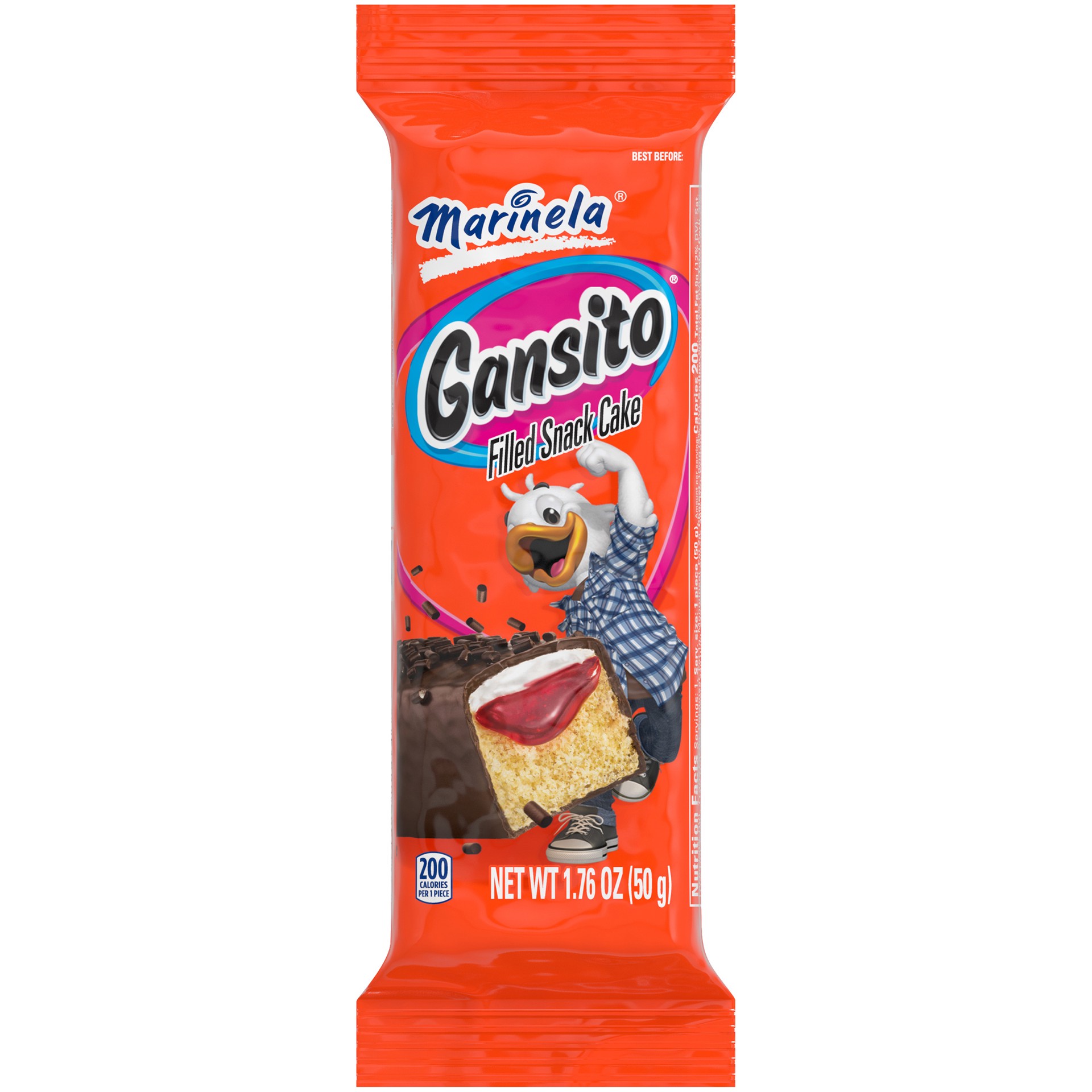 slide 1 of 5, Marinela Gansito Strawberry & Creme Filled Snack Cake, Chocolate Flavored Coating, Individually Wrapped, 1.76 oz, 1 cnt