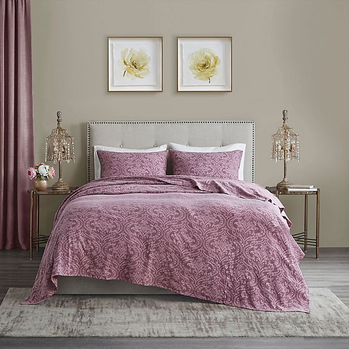 slide 1 of 10, Madison Park Chantelle Damask Cotton King/California King Coverlet Set - Plum, 3 ct