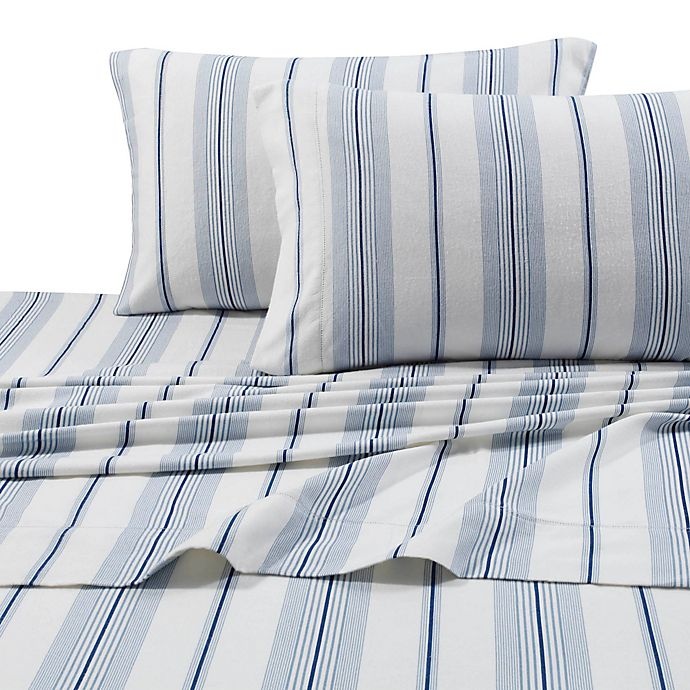 slide 1 of 1, Tribeca Living Stripe Print 200 GSM Deep-Pocket California King Flannel Sheet Set - Blue, 1 ct