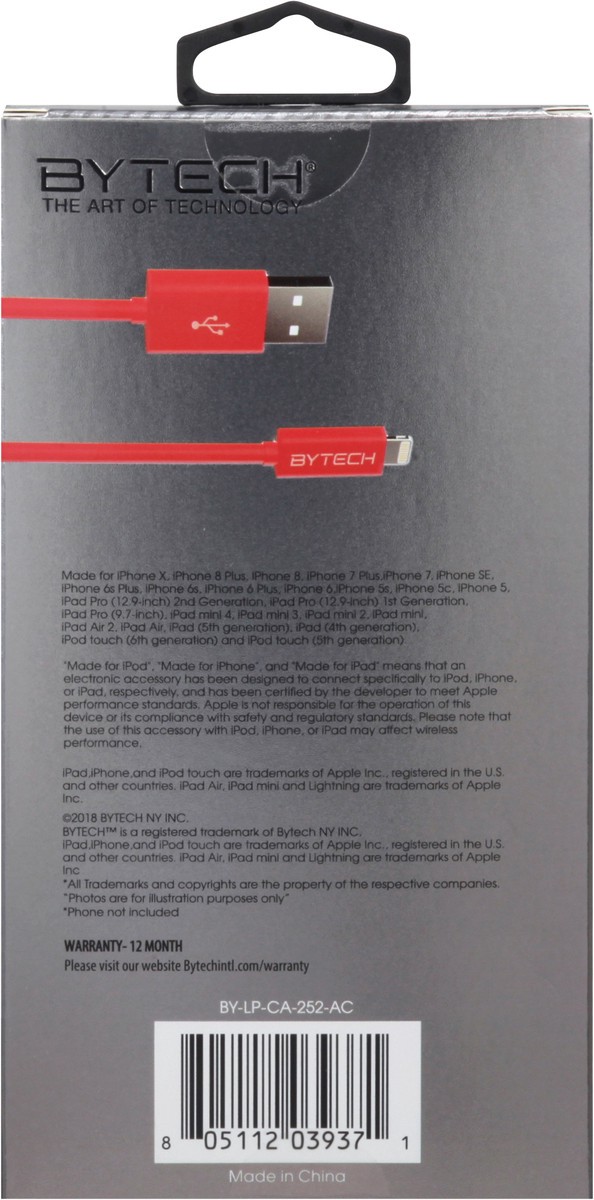 slide 2 of 11, Bytech 6 Feet Classic Lightning Charge and Sync Cable 1 ea, 1 ct