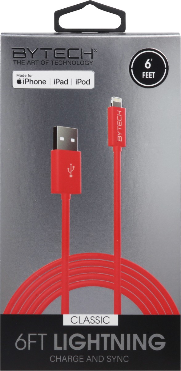 slide 7 of 11, Bytech 6 Feet Classic Lightning Charge and Sync Cable 1 ea, 1 ct