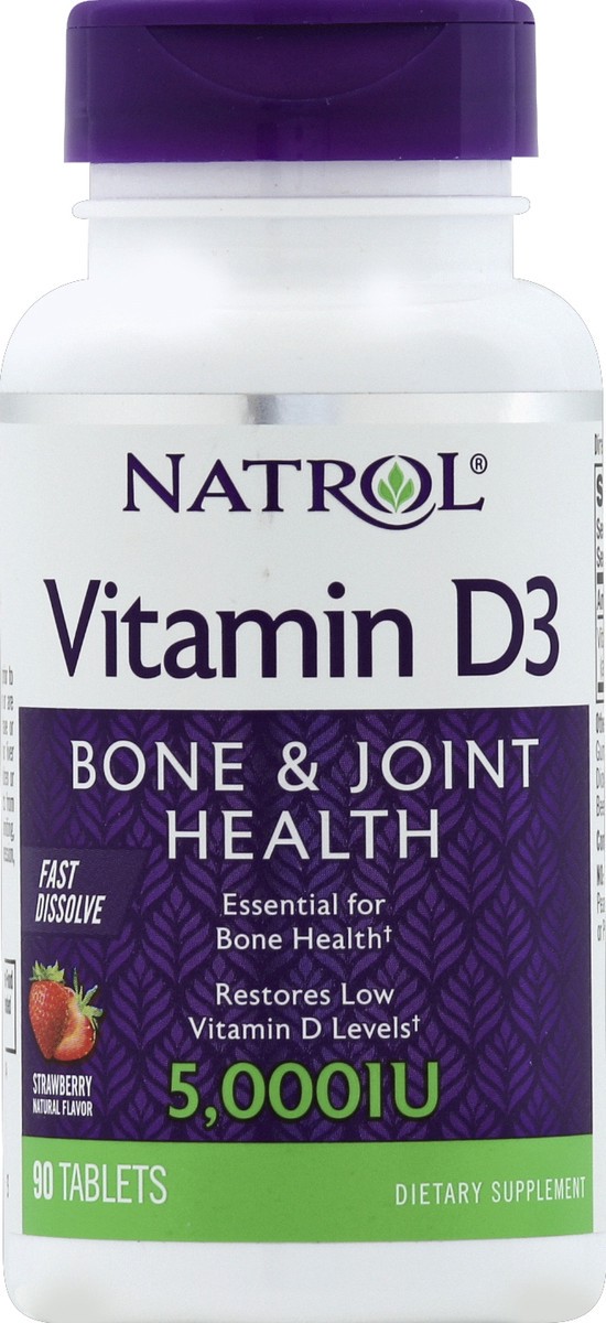slide 2 of 2, Natrol Vitamin D3 Fast Dissolve Tablets, Dietary Supplement, Bone & Joint Health, Support Your Immune Health, 5000 IU, 90 Count, 90 ct