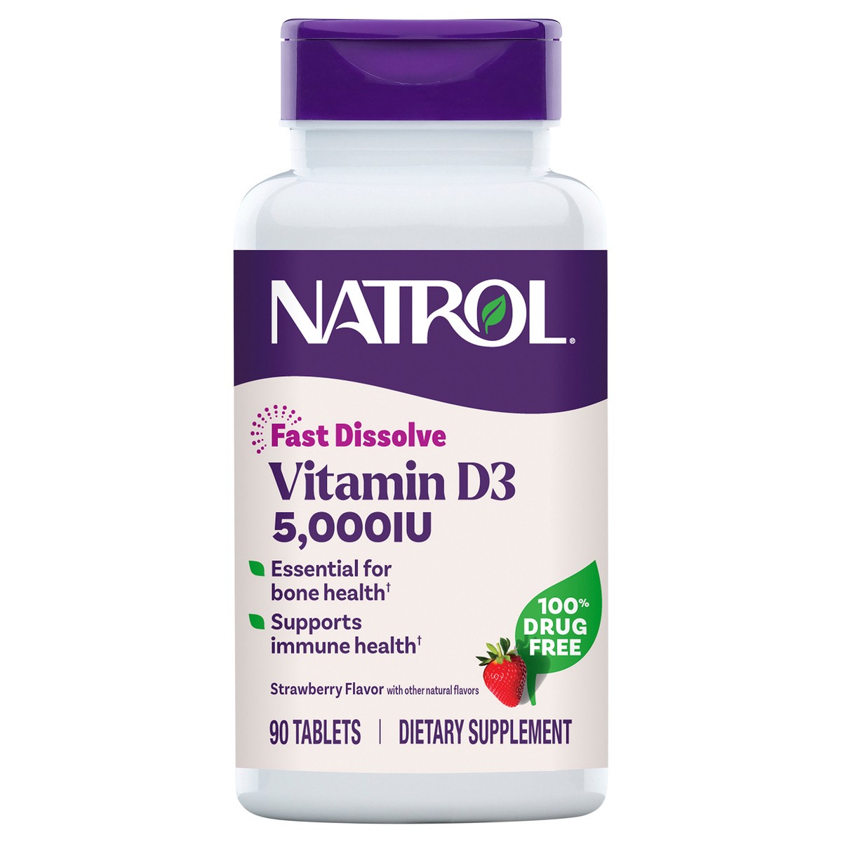 slide 1 of 2, Natrol Vitamin D3 Fast Dissolve Tablets, Dietary Supplement, Bone & Joint Health, Support Your Immune Health, 5000 IU, 90 Count, 90 ct