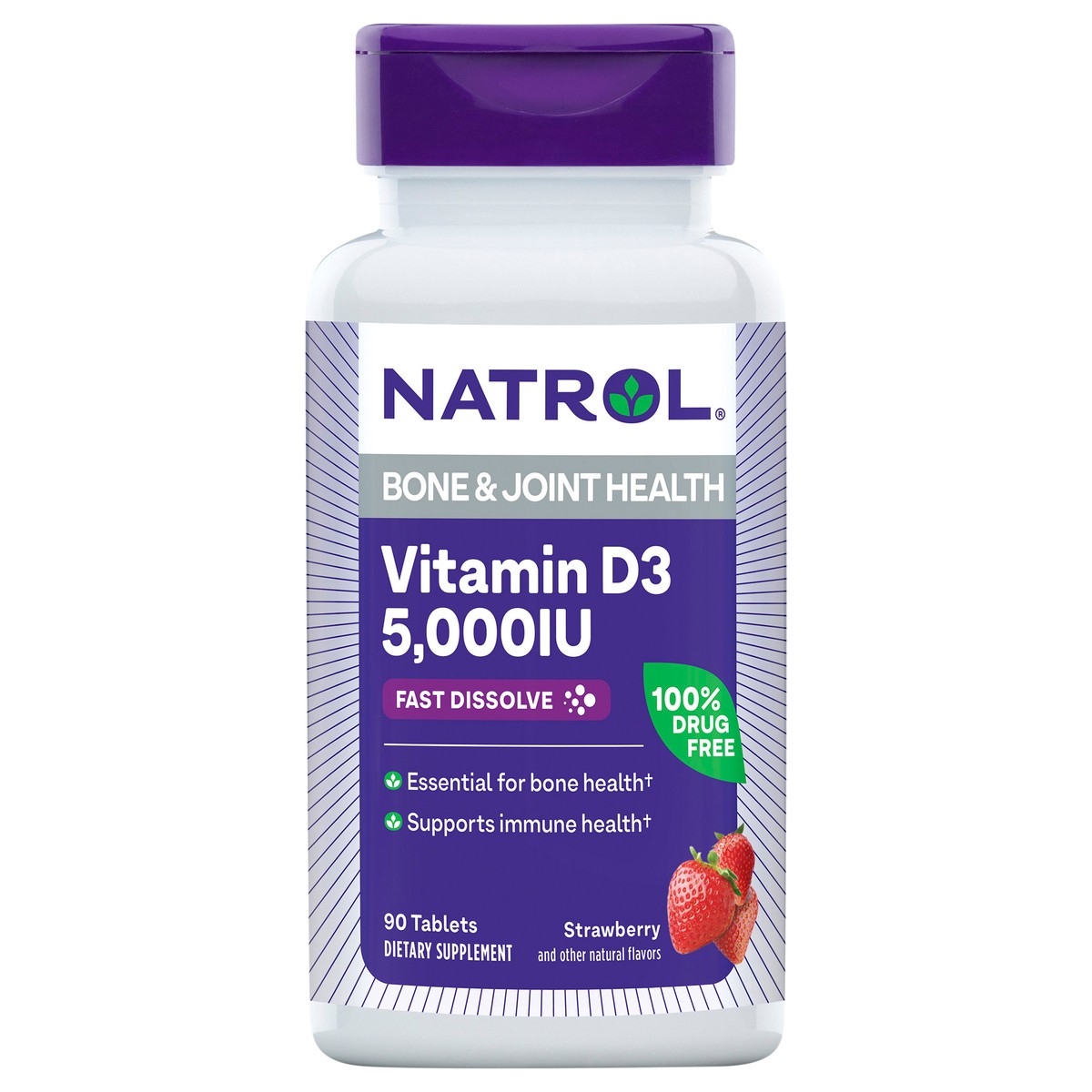 slide 1 of 2, Natrol Vitamin D3 Fast Dissolve Tablets, Dietary Supplement, Bone & Joint Health, Support Your Immune Health, 5000 IU, 90 Count, 90 ct