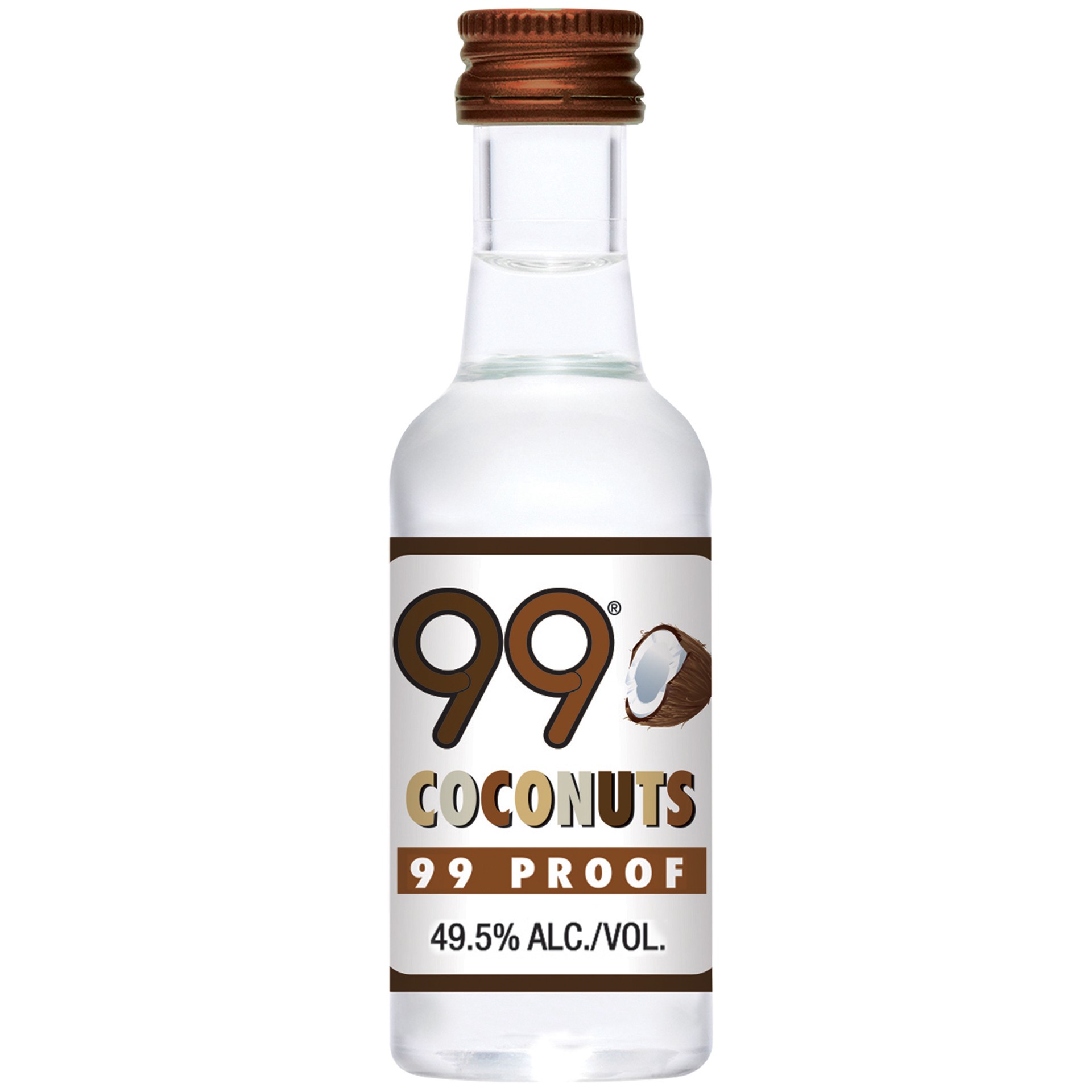 slide 1 of 5, 99 Brand Coconut Liqueur, 50 mL Bottle, 99 Proof, 