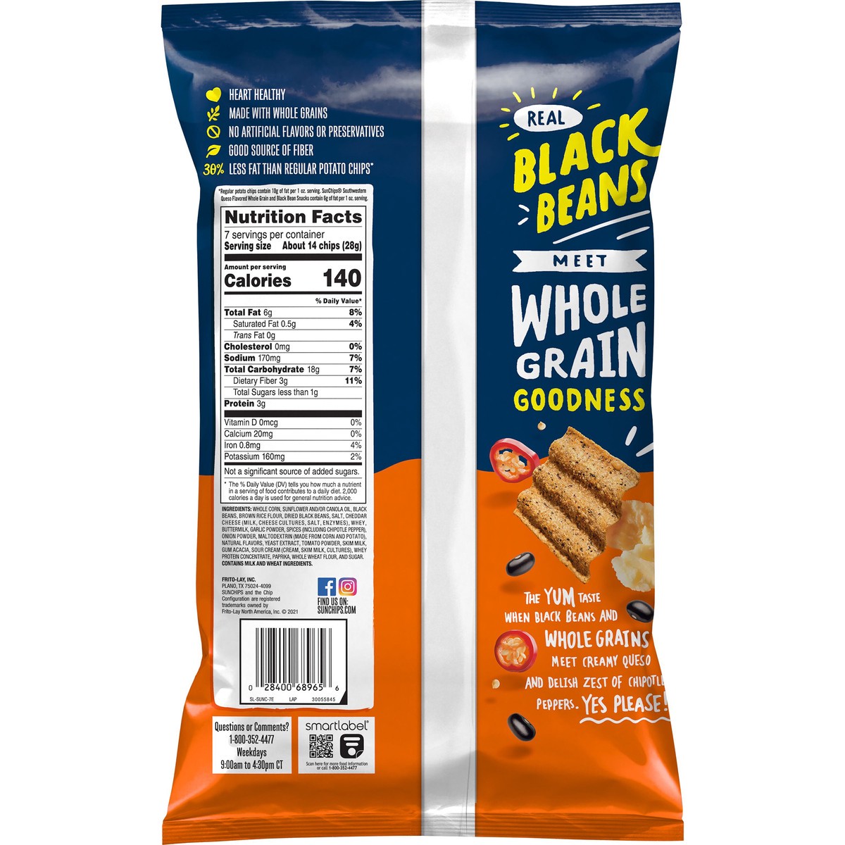 slide 5 of 7, SunChips Whole Grain and Black Bean Snacks, 7 oz