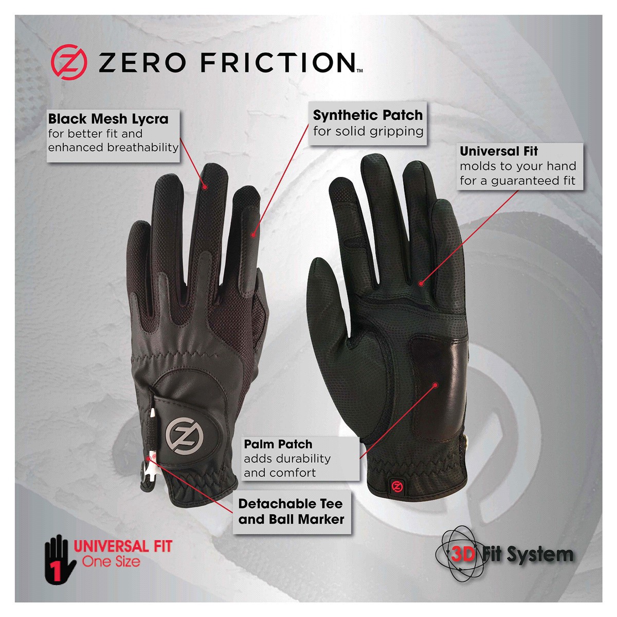 slide 4 of 9, Zero Friction Men's Left Hand Compression-Fit Synthetic Golf Glove Multipack, Universal Fit One Size, One Size