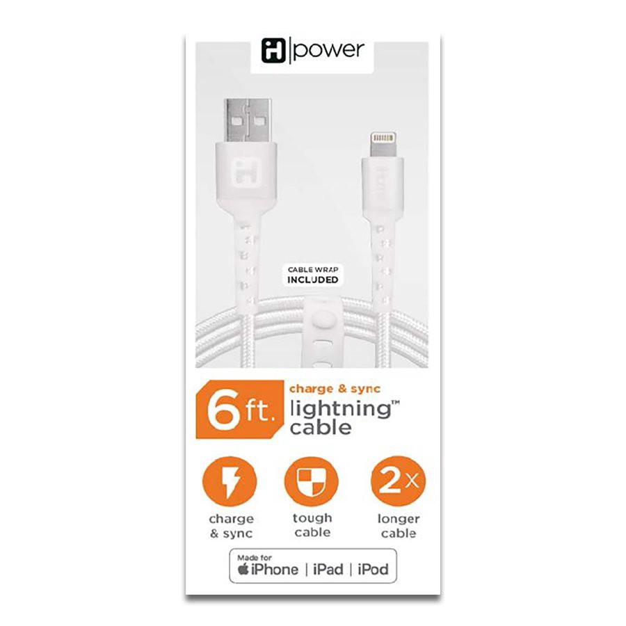slide 1 of 1, iHome Lighting to USB-A Charging Cable - White, 6 ft