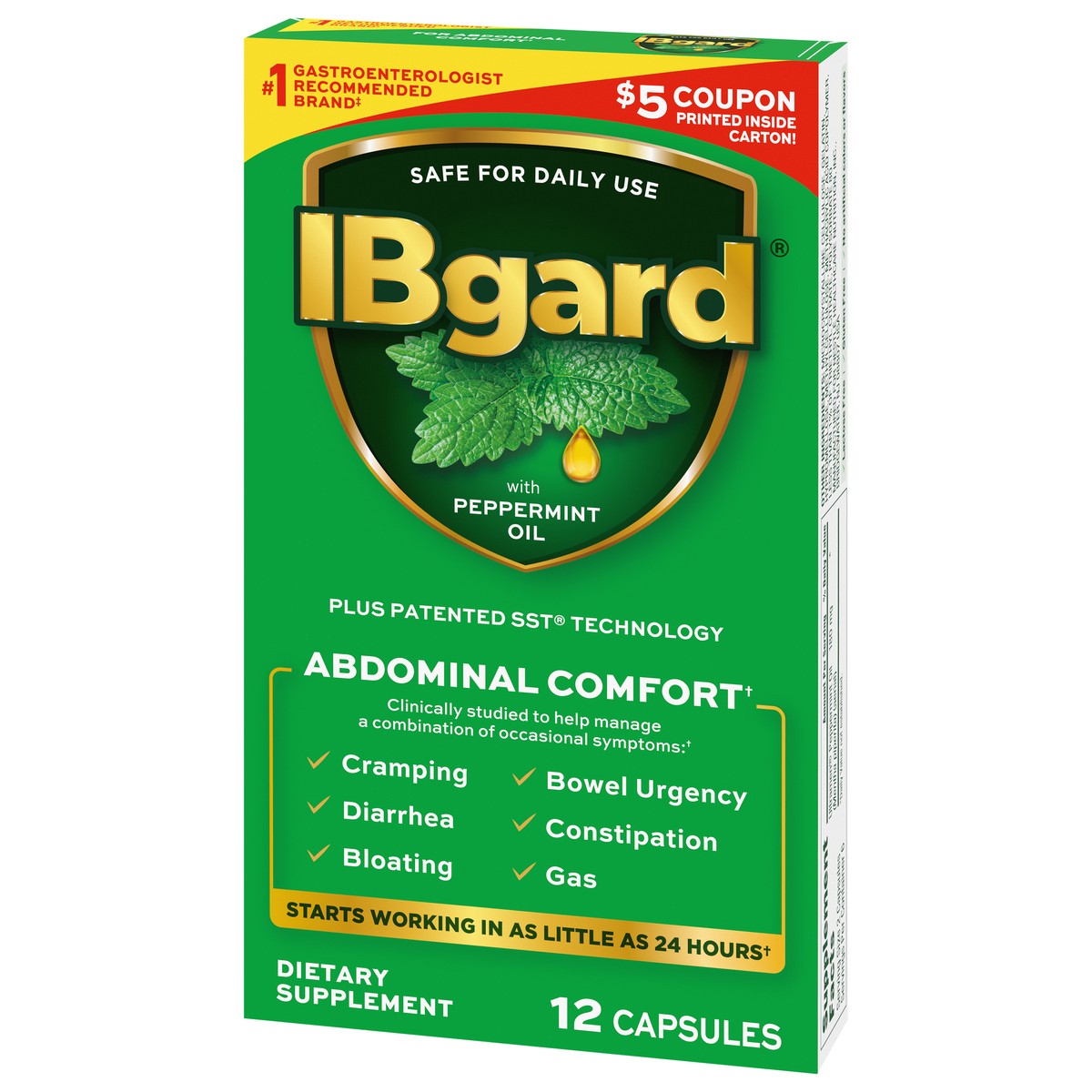 slide 5 of 9, IBgard Daily Gut Health Support Dietary Supplement, 12 Capsules, 0.24 oz