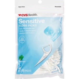 slide 1 of 1, CVS Health Ultra Sensitive Flossers, Mint, 90 ct