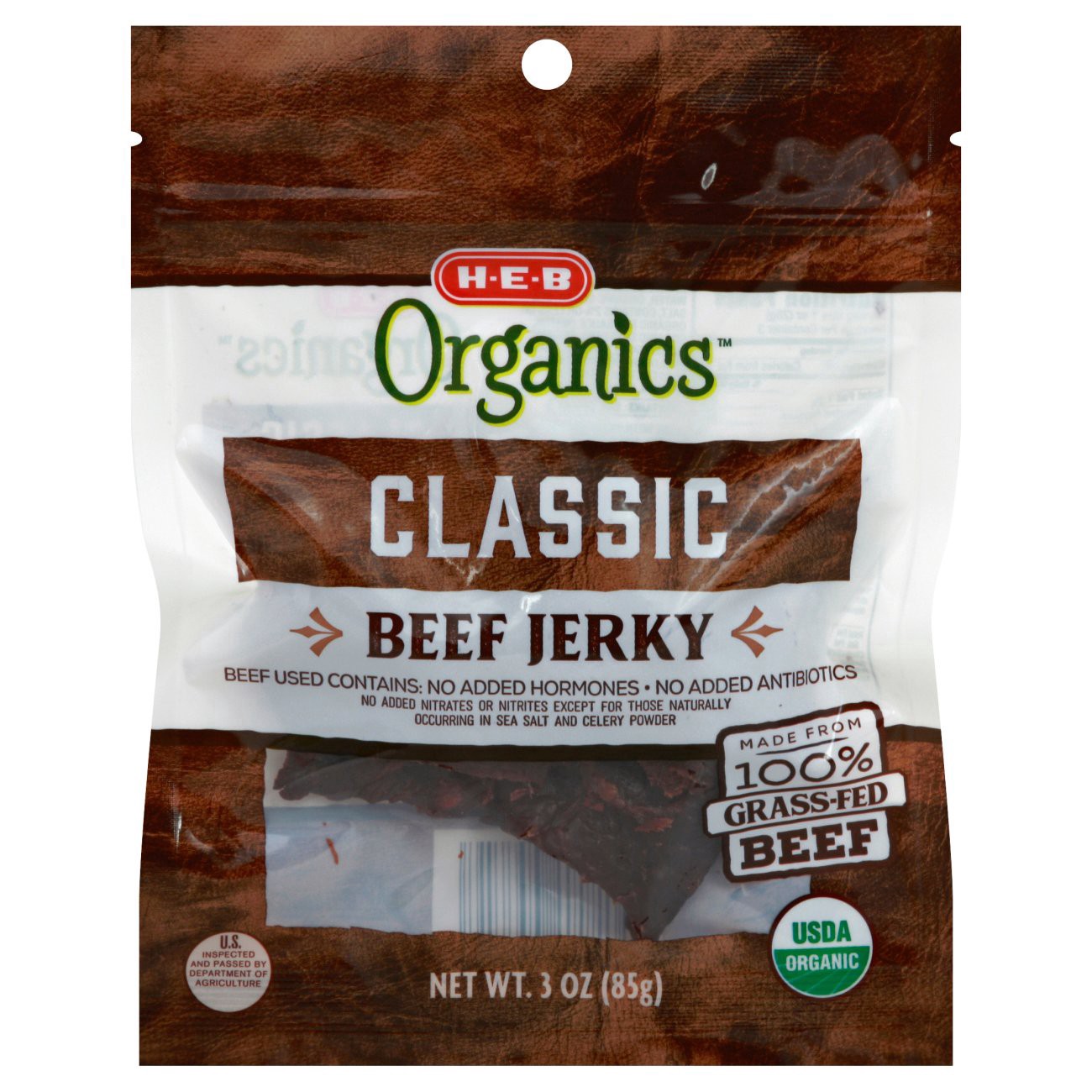 slide 1 of 1, H-E-B Organics Classic Beef Jerky, 3 oz