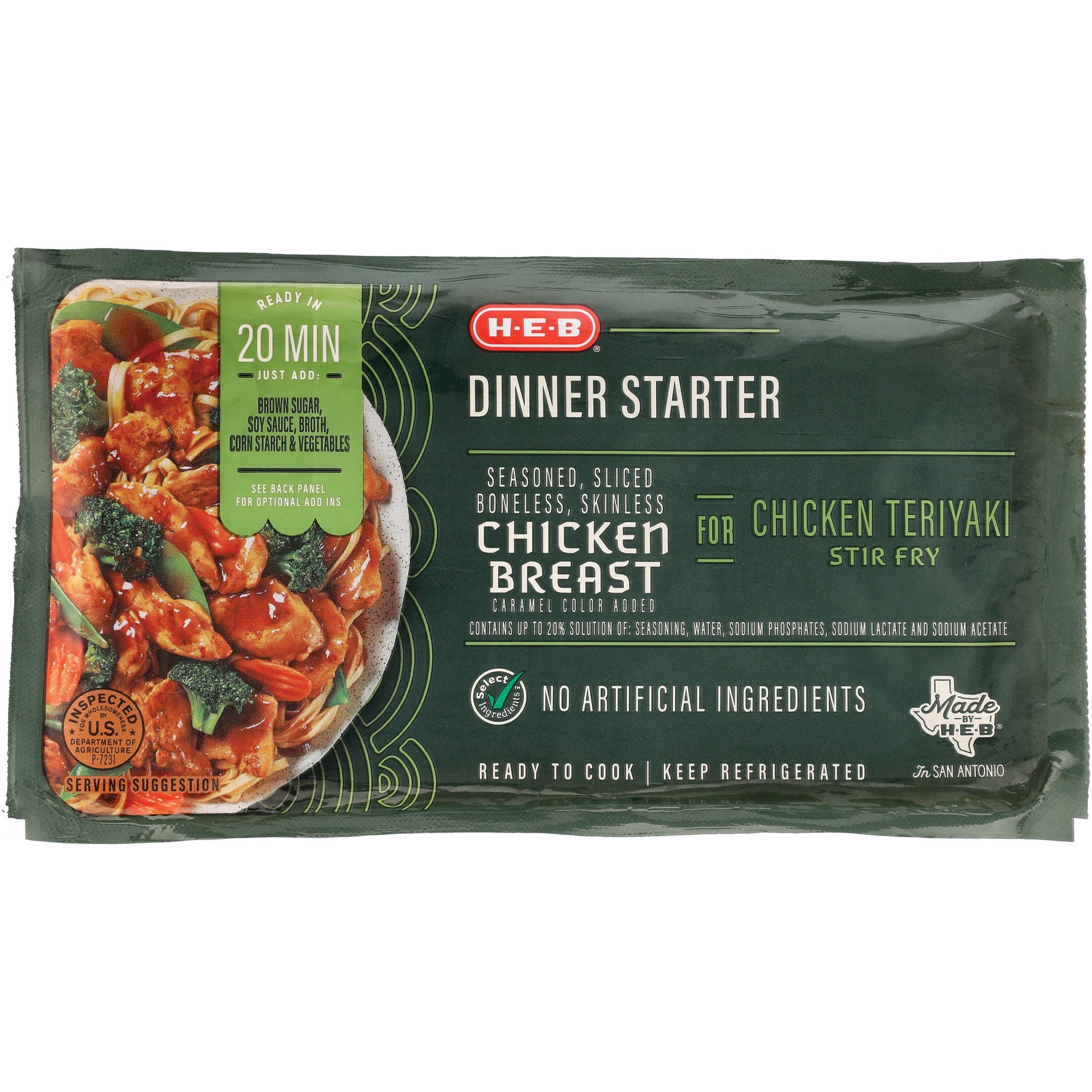slide 1 of 1, H-E-B Dinner Starter - Seasoned Sliced Chicken Breast for Teriyaki Stir Fry, per lb