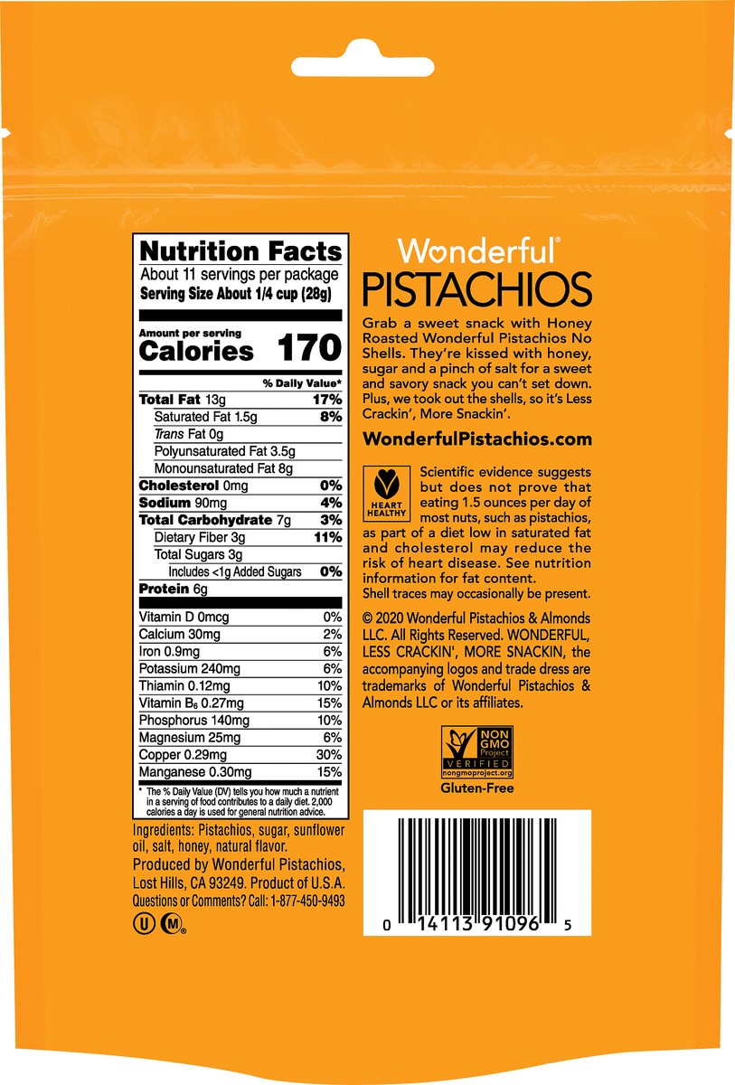 slide 3 of 6, Wonderful Pistachios, No Shells Honey Roasted Nuts, 11 Ounce Bag, 11 oz