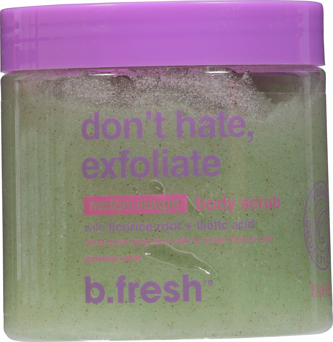 slide 3 of 9, B. Fresh Don't Hate, Exfoliate Melon Magic Body Scrub 16 oz, 16 oz