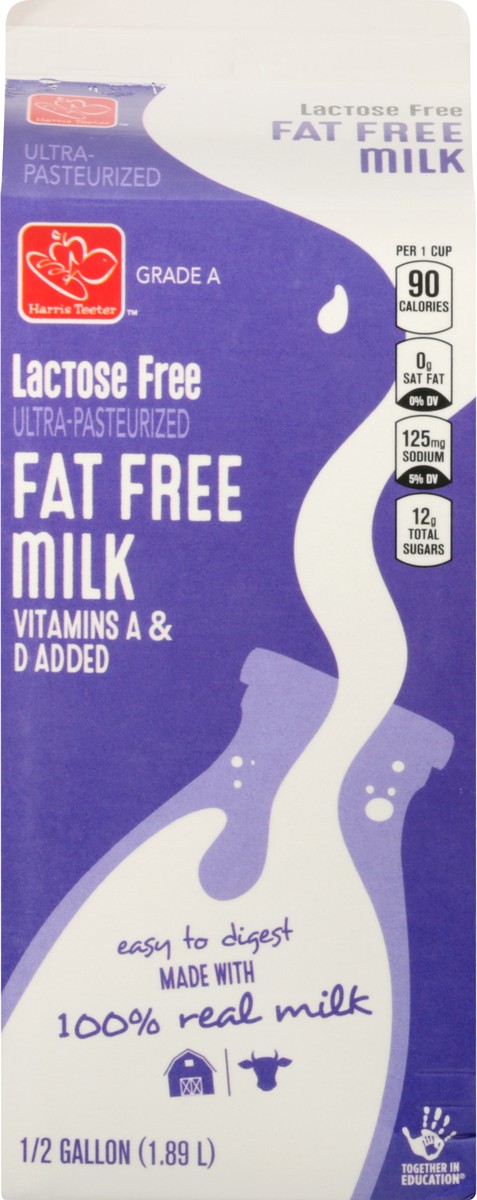 slide 5 of 9, Harris Teeter 100% Lactose Free Fat Free Milk, 1/2 gal