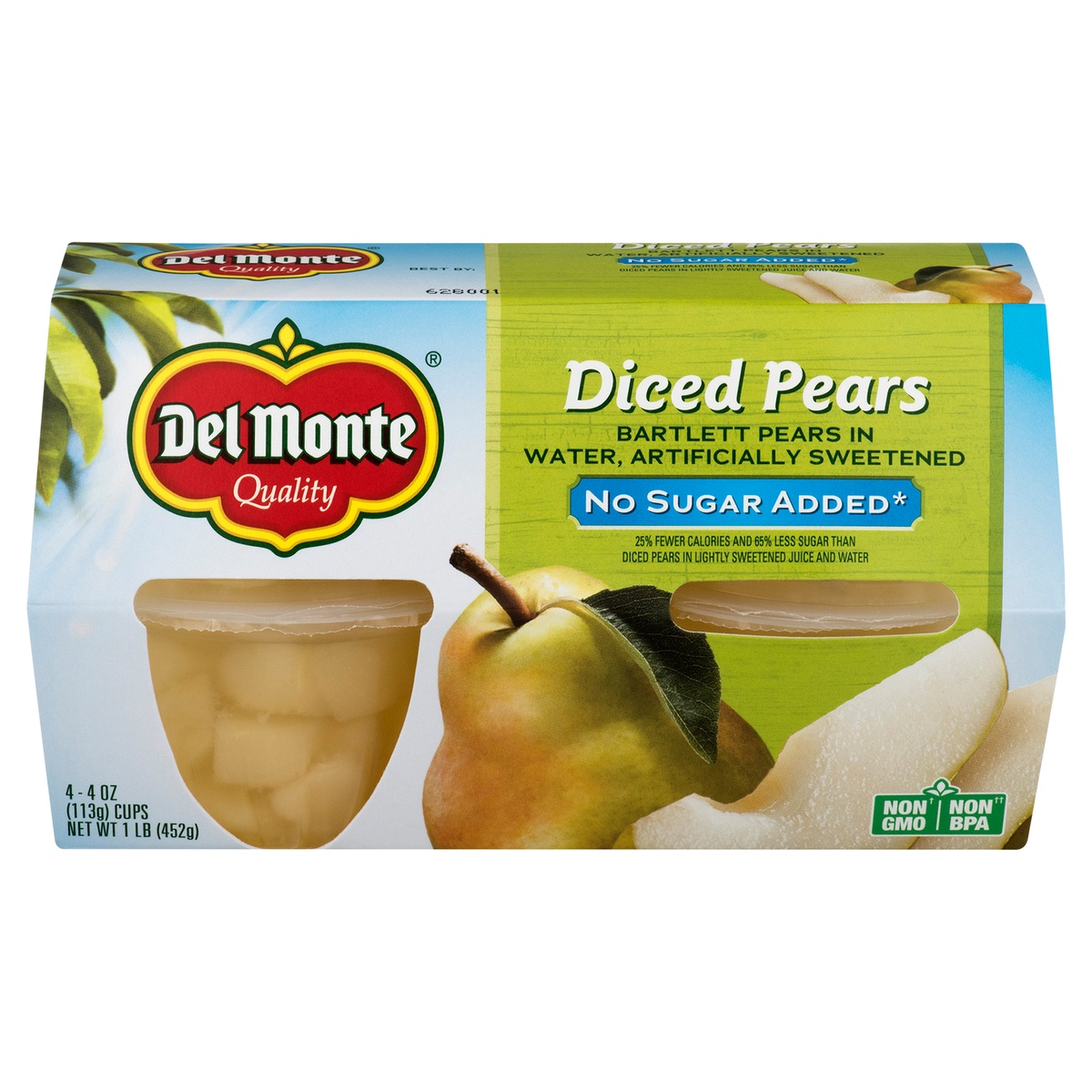 slide 1 of 4, Del Monte No Sugar Added Diced Pears 4 ea, 4 ct