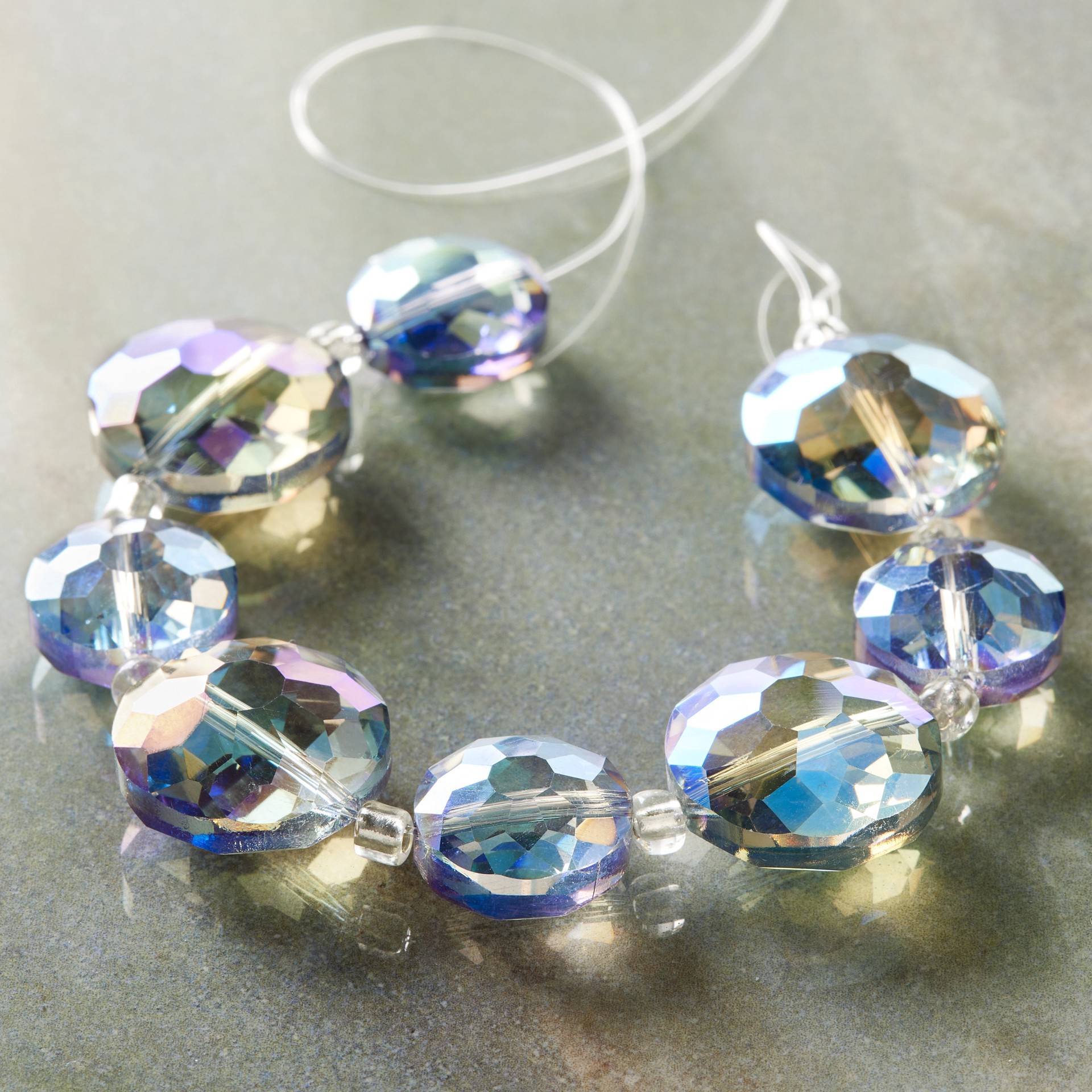 slide 3 of 3, Iridescent Blue Large Glass Lentil Beads, 18mm By Bead Landing, 18mm