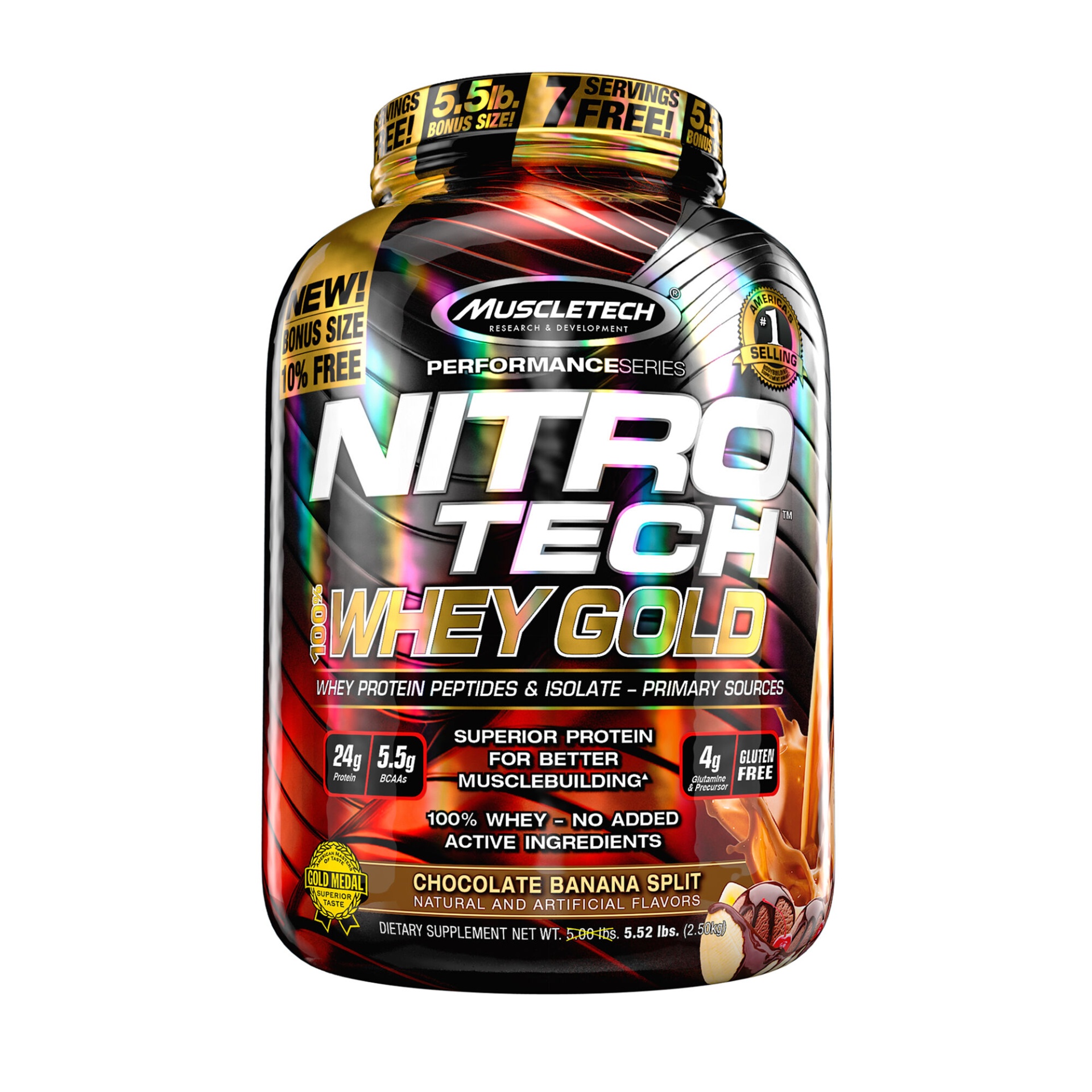 slide 1 of 1, MuscleTech Nitro-Tech 100% Whey Gold - Chocolate Banana Split, 5.5 lb