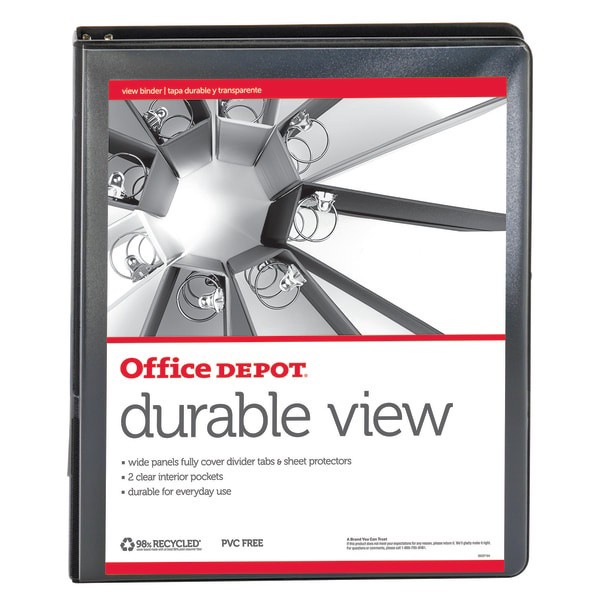 slide 4 of 5, Office Depot Brand Durable View Round-Ring Binder, 1/2'' Rings, Black, 1 ct